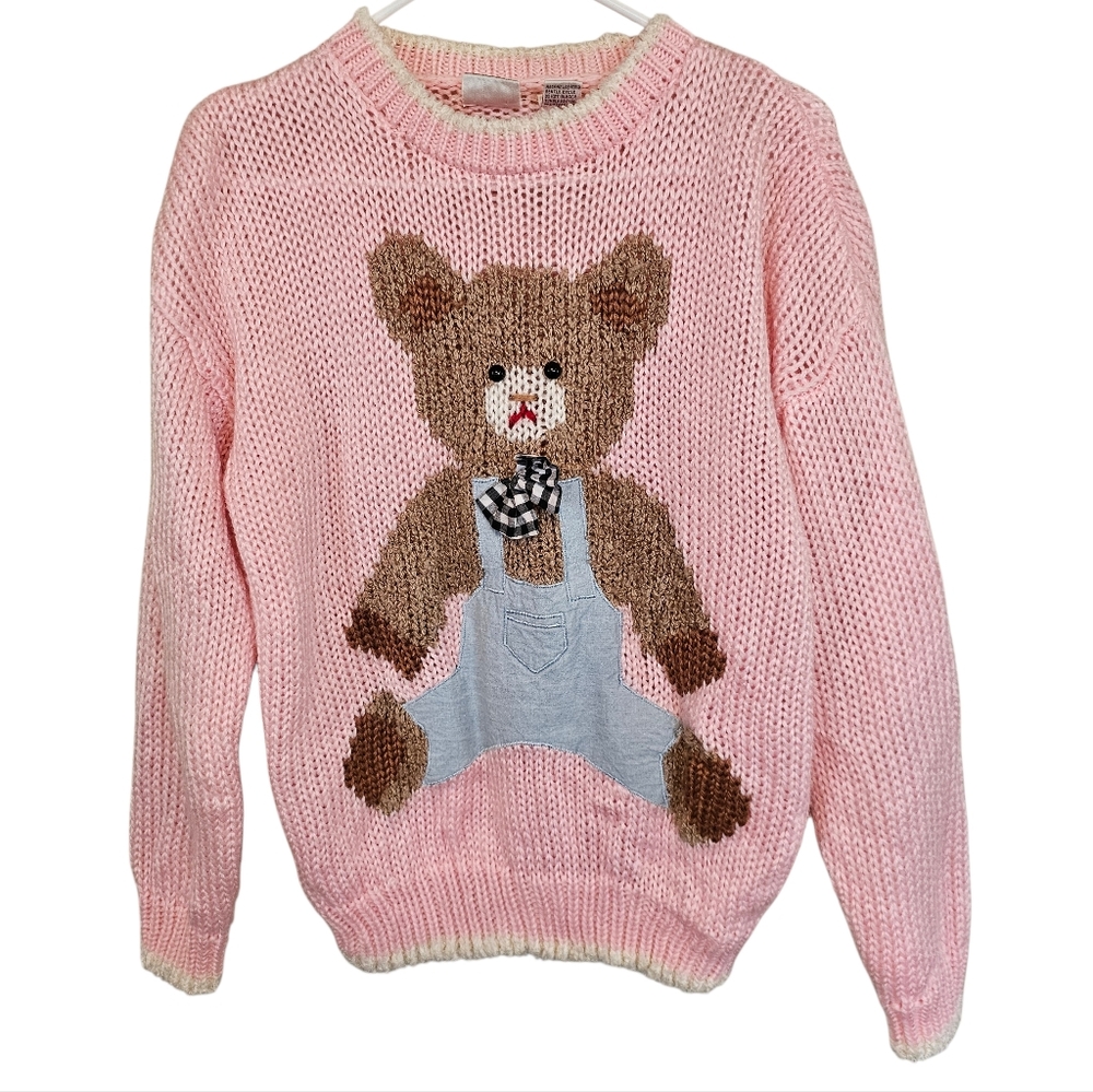 Vintage Besr Crochet Knit Novelty Girly Soft Girl Esthetic Teddy Sweater